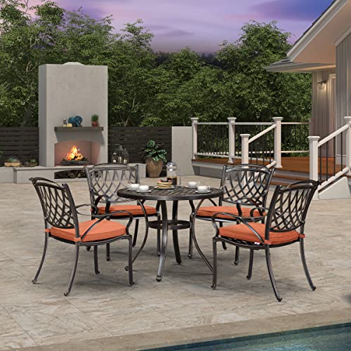 PURPLE LEAF Outdoor Dining Set Cast Aluminum 5-Piece Patio Furniture Set with 4 Dining Armchairs and 37