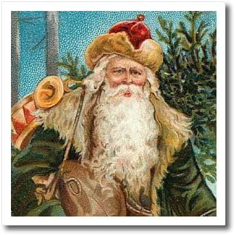 3dRose ht_29080_1 Vintage Santa in Green-Iron on Heat Transfer for White Material, 8 by 8-Inch