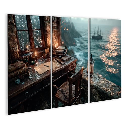 Tableau sur toile rustique pour bureau afin d'agrandir l'espace avec une vue sur la côte