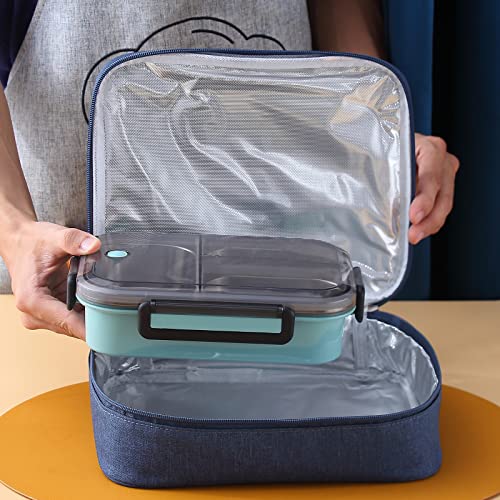 Worthbuy Stainless Steel Lunch Container, Keep Foods Separated, Metal Bento Box With Insulated Lunch Bag Portable Utensil, Man/Women/Adults, Bpa-Free(Blue 3 Compartments) #TOP6