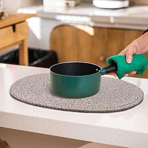 Set de table ovale coton tissé taupe rustique lavable cuisine x6