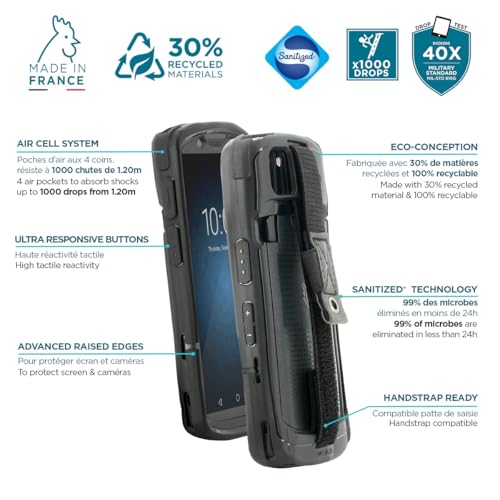 Image of MOBILIS Rugged Case for Zebra TC53 TC58 with Handstrap, Military Grade Shockproof Protective Cover for TC53 /TC58 Mobile Computer, Compatible with Charging Accessories, Recycled Materials, Black