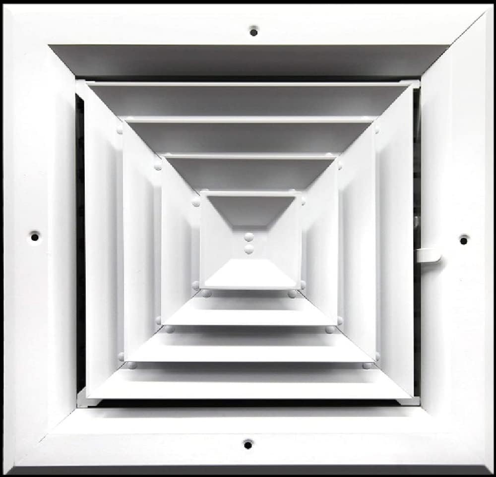 6x 6 HVAC Vent Cover | 4-Way Supply Grille, Aluminum Square Ceiling Diffuser | Sidewall/Ceiling Register, Vent Duct Cover | Opposing Damper Blades | Outside Dimensions: 9 W x 9 H