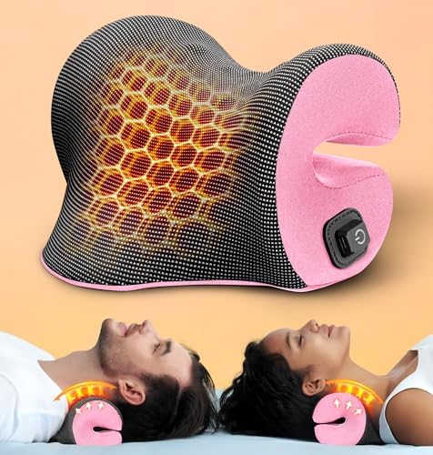 3s Heated Neck Stretcher for Pain Relief, Graphene Heating Pad, Odorless Neck Cloud Cervical Traction Device Chiropractic Pillow for Shoulder, Christmas Gifts for Women, Men, Mom, Dad (Pink)