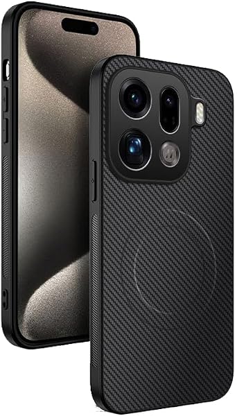 for Oppo Find X9 Pro Case Compatible with Magsafe, Carbon Fiber & Flexible Silicone Bumper Cover Rugged Lightweight Slim Fit Grip Shockproof Protection Black