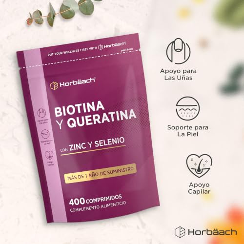 Miniatura 7 de Biotina Max con Keratina Zinc y Selenio | + de 1 Año de Suministro - 400 Comprimidos | Complejo de Vitamina B7 | Horbaach