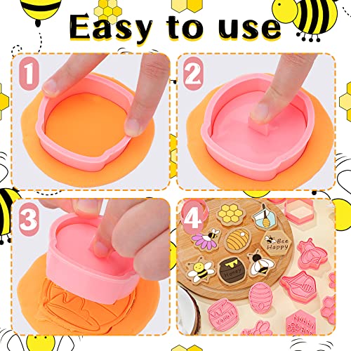 8 Pcs Insect Cookie Cutters With Plunger Stamps Set 3D Butterfly Bee Shape Biscuit Cutter Funny Cartoon Cookie Stamps Embossed Cookie Cutters For Treats Diy Baking Cookie Supplies (Bee Theme) #TOP2