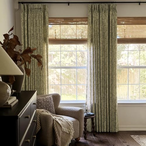 Image of TWOPAGES Pinch Pleat Floral Print Curtain, Vintage, 26W x 90L, 1 Panel