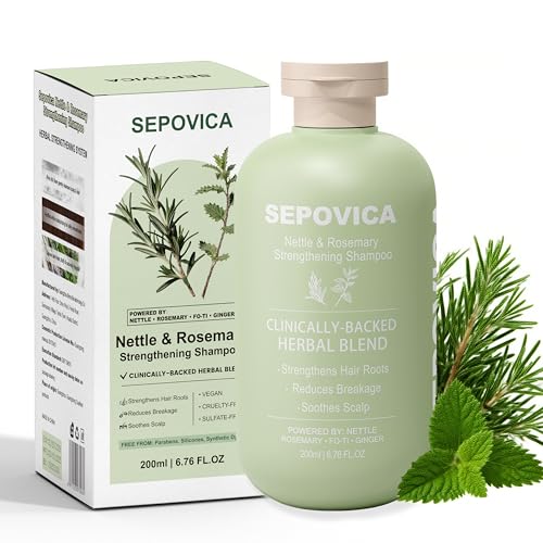 Nettle & Rosemary Shampoo for Hair Growth and Thinning Hair - Reduces Hair Loss, Controls Oil with Botanical Complex (Fo-Ti, Ginger) | Volumizing Shampoo for Scalp Health | Paraben Free, 6.76 Fl Oz