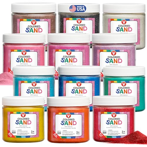 Image of Hygloss Colored Sand for Crafts - 12 Assorted Colors 6-Ounce Vibrant Colorful Fine Sensory Play Sand Art Kits for Kids - Classroom Activities for Children 3 4 5 6 7 8 9 10 11 12 - Safe for Ages 3+
