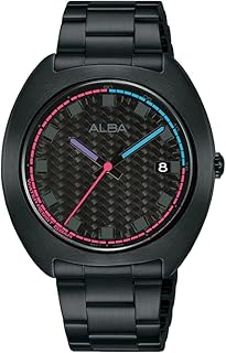 ساعة يد بحركة كوارتز وشاشة عرض أنالوج وسوار أسود من الفولاذ المقاوم للصدأ للرجال من البا، موديل AS9K91X