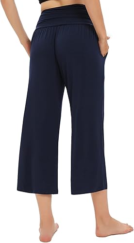 Miniatura 6 de Urban CoCo Pantalones capri de yoga cómodos para mujer, pantalones deportivos casuales de pierna ancha, pantalones cortos elásticos de cintura alta