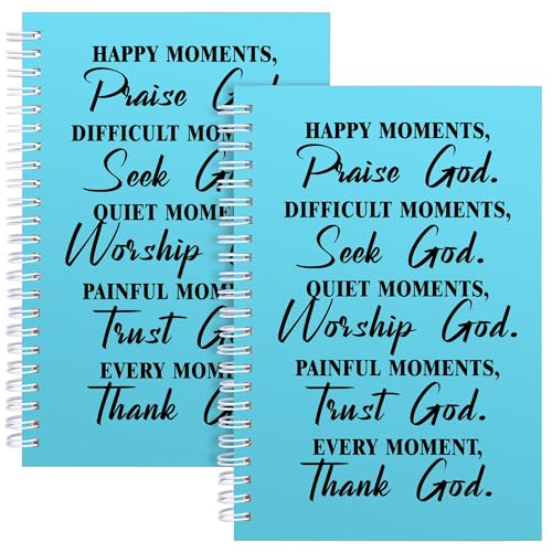 2Pcs Christian Spiral Notebook Prayer Journal,Christian Gifts for Women,Bible Verse Notebook,Journal for Women Men,Religious Faith Inspirational Gifts Catholic Gifts (2Pcs Moments Light Blue)
