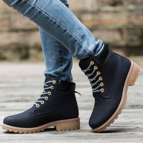 Wondfigle Mens Work Hiking Boots - Motorcycle Combat Waterproof Ankle Martin Boots Dress Slip On Casual Working Platform Military Shoes Black Size 7 #TOP4