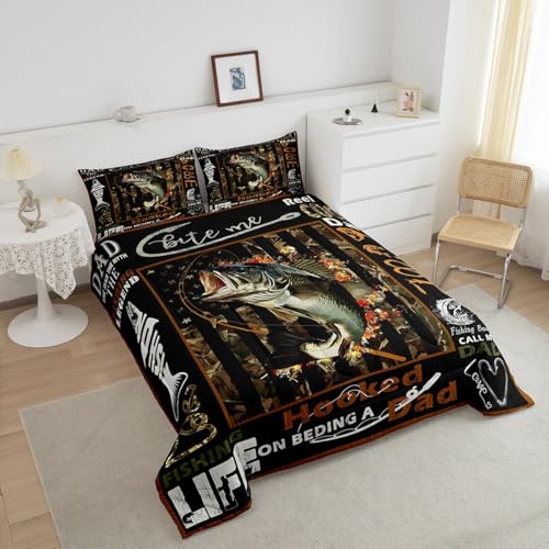 Image of Feelyou Kids Big Pike Fishing Comforter Set Toddler Size, Green Camo Duvet Insert Hunting Bedding Set Boys Girls Fisherman Teens Bedroom Decor Bed Set 2Pcs