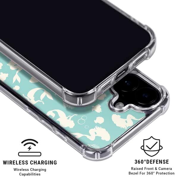 Skinit Clear Phone Case Compatible with iPhone 17 - Officially Licensed Disney The Little Mermaid Character Silhouette Pattern Design