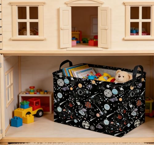 Image of Sanjiaofeng Rectangular Moon and Stars Basket Waterproof Foldable Kids Laundry Basket Baby Baskets for Boys and Girls Cute Toy Storage Organizer Bin Star Room Decor(Starry Sky)