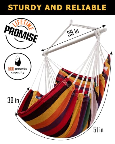 Image of ADVOKAIR Hammock Chair Swing, Heavy-Duty Hanging Rope Swing Seat Supports 500 Lbs, Ideal for Outdoor Patio, Backyard, Porch, Deck & Indoor Bedroom Use