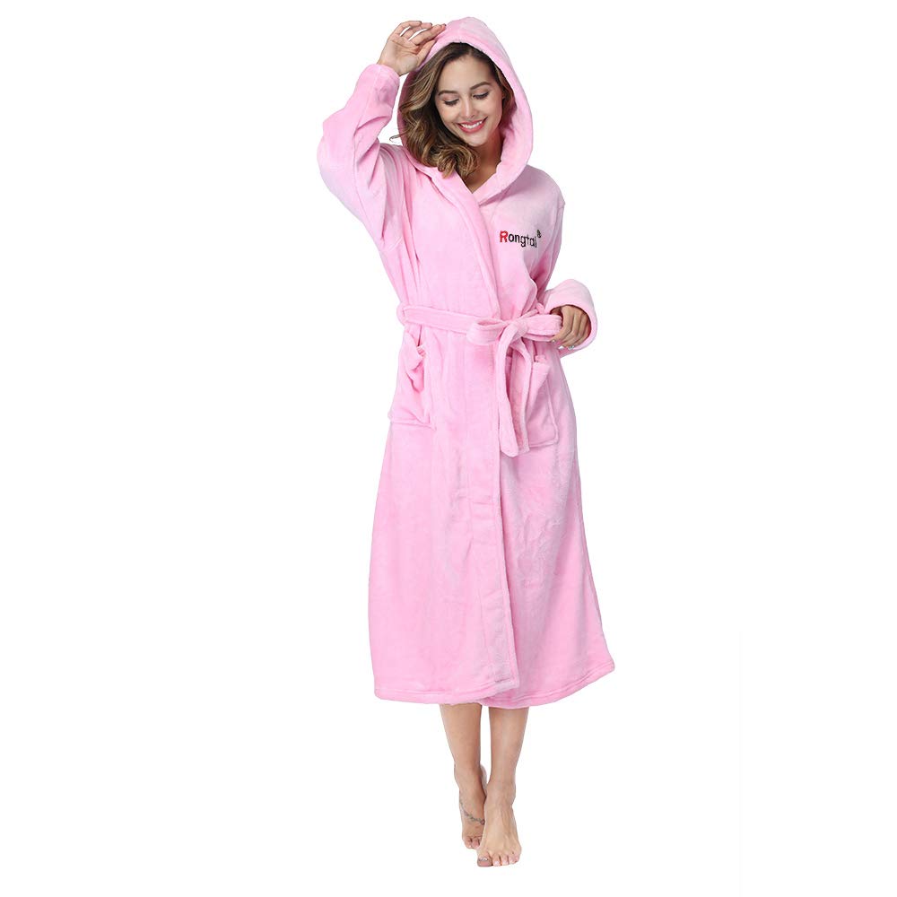 Womens Robes Plush Fleece Hooded Bathrobe Thick Nightgown with Pockets Fluffy Sleepwear