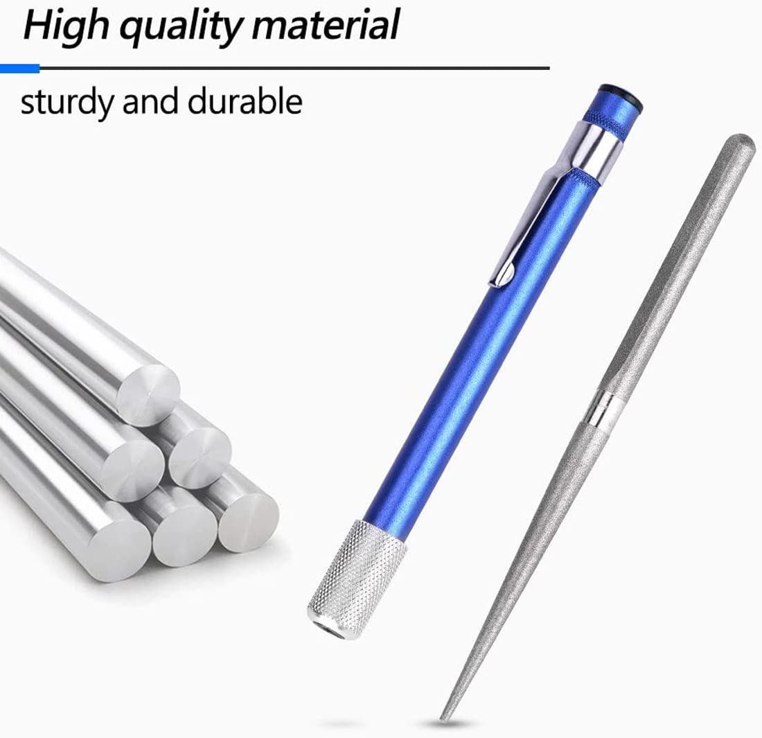 Varilla de afilador de acero portátil de 2 piezas, afilador de cuchillos retráctil de diamante dentado, varilla de afilado de acero, multiuso para campamento/cocina 7