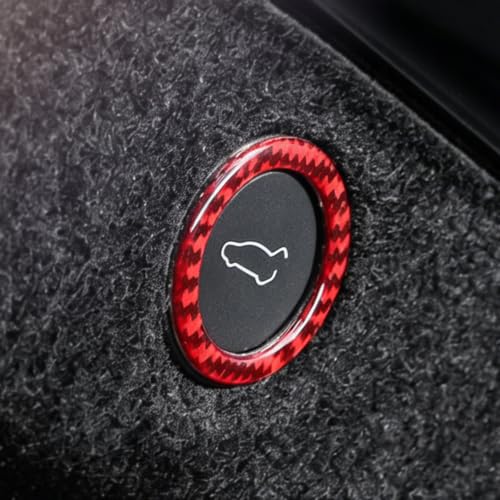 Image of BETTERHUMZ Car Rear Trunk Tailgate Switch Button Trim Compatible with Tesla Model 3 2020-2023 Model Y 2020-2024 Carbon Fiber Remind Sticker Interior Accessories (Red)