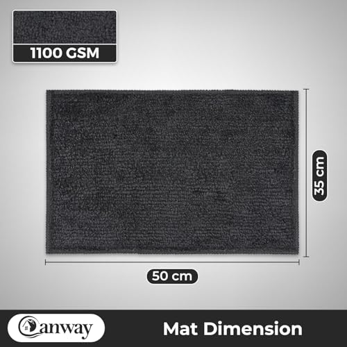 Image of CANWAY 1100 GSM | Pack of 3|50x35 Cm Premium Microfiber Floor Mat | Ultra Soft & Super Absorbent | Anti-Slip Backing | Quick Dry Bath, Bathroom & Kitchen Mat|Dark-Grey