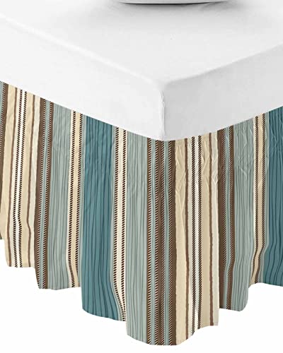 Sabolny 23-5-11-FD-SSCIOS Teal Blue Green Striped Boho Bed Skirt Queen Size 18 Inch Drop,Adjustable & Elastic Wrap Around Bed Skirts Luxury Ruffles thumb #1