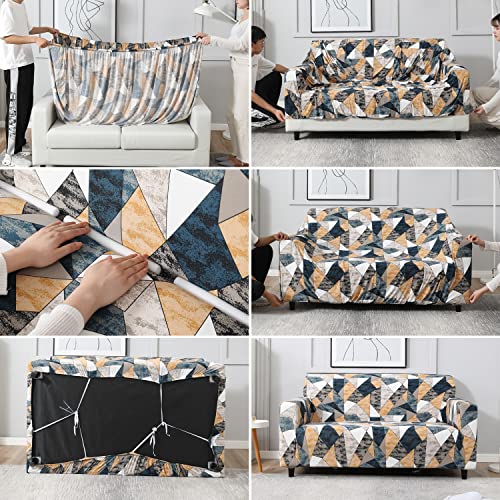 Image of HOKIPO Polyester, Spandex Elastic Stretchable 4 Seater Sofa Cover, Multicolor Geometric Print (AR-4096-D3)