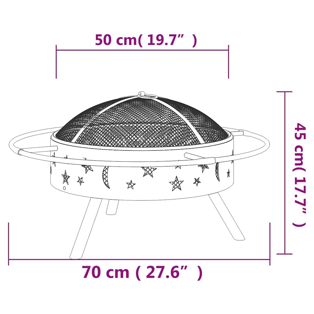 Palenisko ze stali 70 cm XXL z pogrzebaczem i ochroną przed iskrami, do ogrodu, na taras, na zewnątrz, wytrzymałe palenisko zapewnia ciepło i przytulną atmosferę z praktycznym pierścieniem