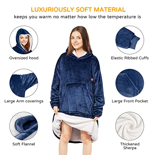 Heated Oversized Wearable Blanket Hoodie, Come With 5,000Mah Portable Charger And Power Cord, Fannel Sherpa Hoodie Blanket Sweatshirt For Women Men, Hoodie Blankets With Giant Pocket, Hood & Sleeves #TOP2