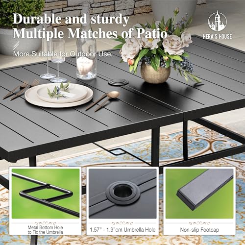 Image of HERA'S HOUSE Patio Table for 6, 59 inch Metal Dining Table w /Umbrella Hole