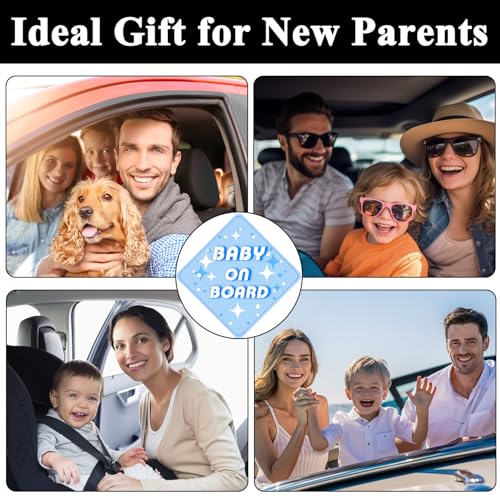 Image of 2 Pack Baby on Board Magnet for Car, Magnetic Safety Sign with Reflective, Strong Car Magnet Sticker, Waterproof Baby in Car Sign for Dad Mom, Easy to Attach and Remove 4.7 Inch(BLUE)