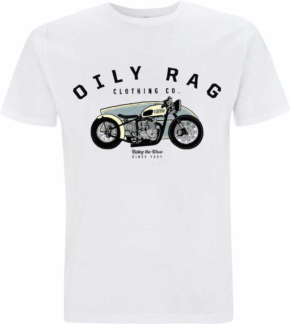 Oily Rag Clothing Classic Surf Bike T-Shirt (White) (Medium)