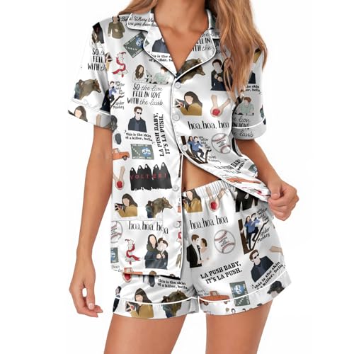 Image of Women 2PCs Satin Pajama Set Short Sleeve Silk Feel Gift Sleepwear | Soft stretch satin; relaxed comfort fit sizes S-3XL for sleep & lounge; short sleeve top, elastic waist shorts; easy care