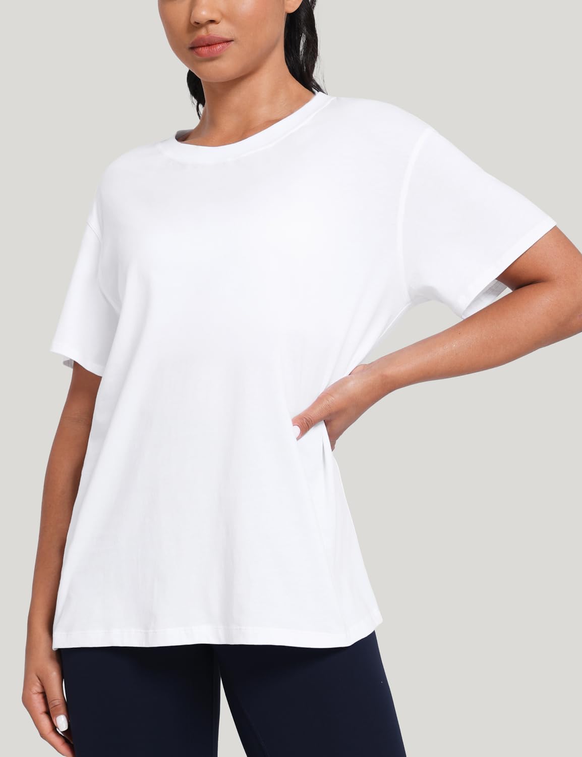 HeyNuts Women's Pima Cotton Short Sleeve Shirts Workout Basic Tee Casual Crew Neck T-Shirts Loose Tops - Image 4