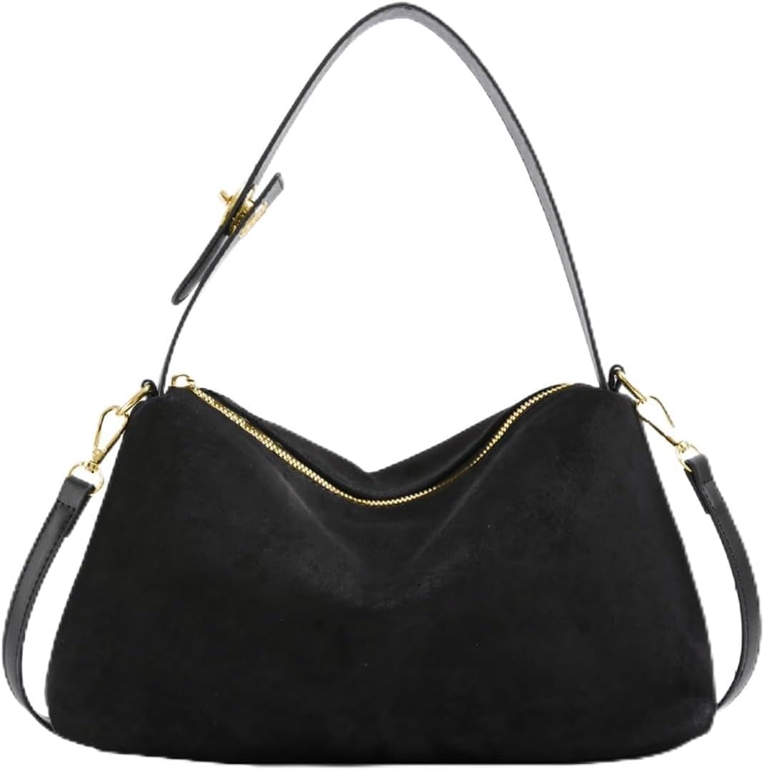 Suede Purses for Women Fashion Slouchy Shoulder Bag Retro Crescent Satchel Hobo Handbags