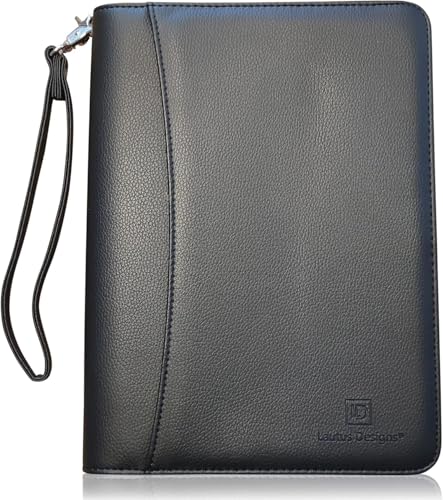 Lautus Designs Business-Mappe mit Reißverschluss – Premium PU Leder Organizer, Kleiner Notizblock & 8-Zoll Tablet-Hülle – Mappe für Arbeit, Meetings & Reisen – Schwarz