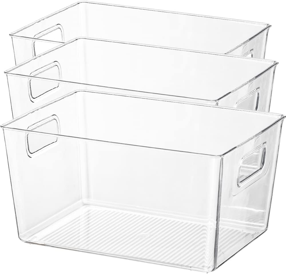 NEEMAY Storage Box Storage Bin Toy Basket Food Storage Container PE Material Organizing Storage Basket Organizer with Handle Kitchen Home Office Closet Clothes Kids Room Nursery Transparent*3 PCS/SET