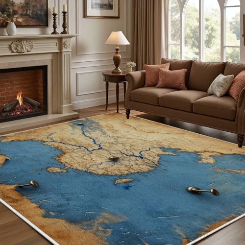 Dthgsdi Vintage World Map Area Rugs 5x7, Nostalgic Distressed Carpet