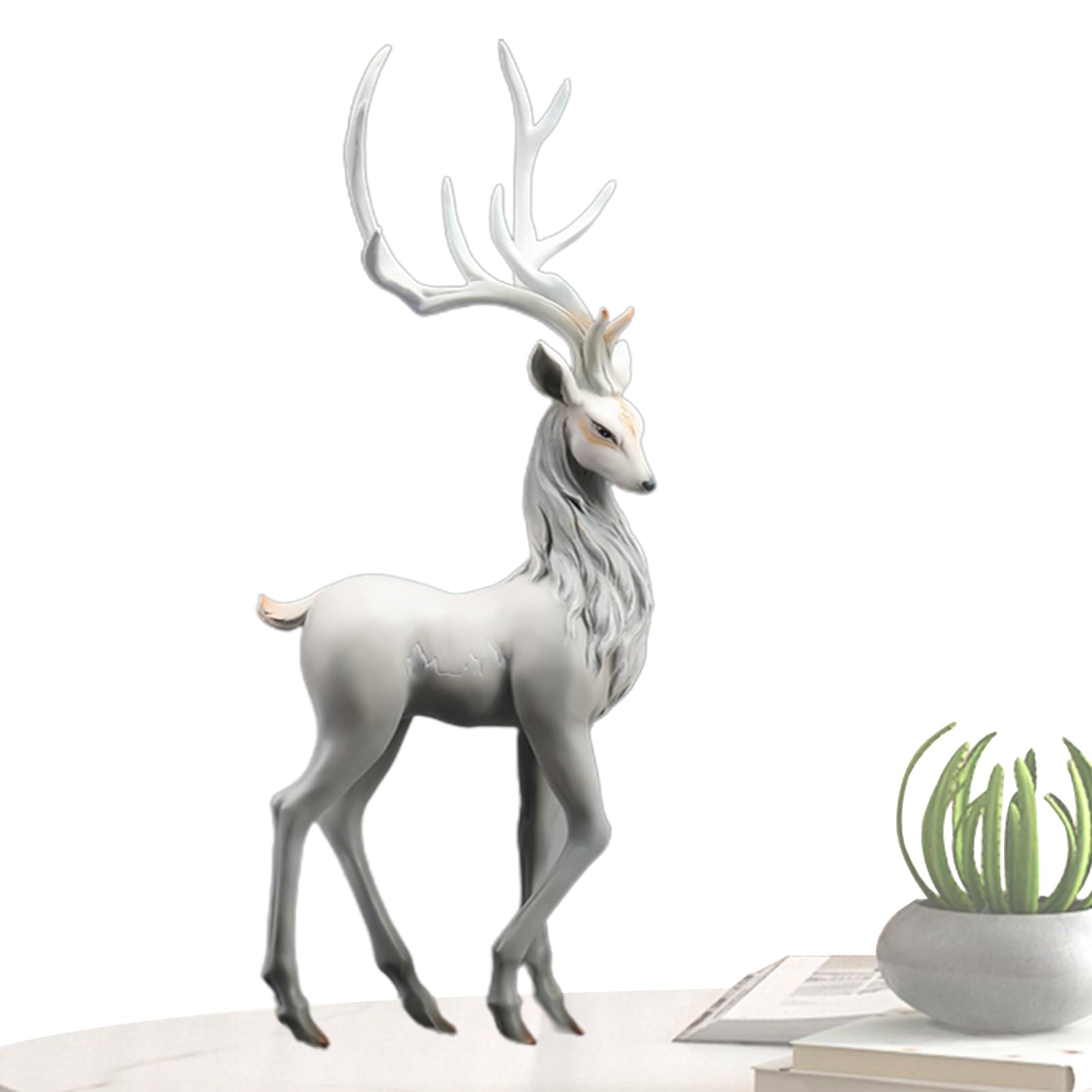 Figurka Renifera, Dekoracja Renifera - żywiczna figurka jelenia | Elegancka statua jelenia na ozdoby świąteczne, żywiczne figurki zwierząt łosi do wystroju domu
