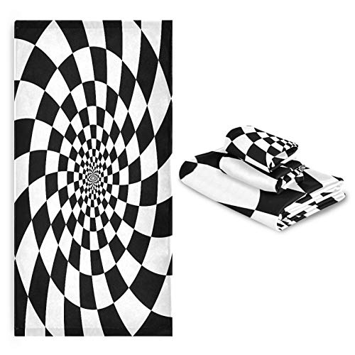 Magical Surreal 3D Black And White Swirl Bath Towel Set Luxury Decorative Set Of 3, 1 Bath Towel 1 Hand Towel 1 Washcloth Soft Multipurpose For For Bathroom Hotel Gym Yoga Spa #TOP6
