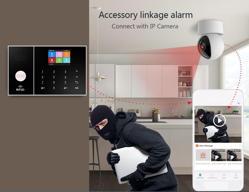 Sistema de Alarma para Casa, Alarmas De Seguridad Antirrobo GSM For Hogar De Seguridad Con S De Alarma Con Trabajo De Control De Aplicación De Sensor De Puerta,para el hogar(Set 6)