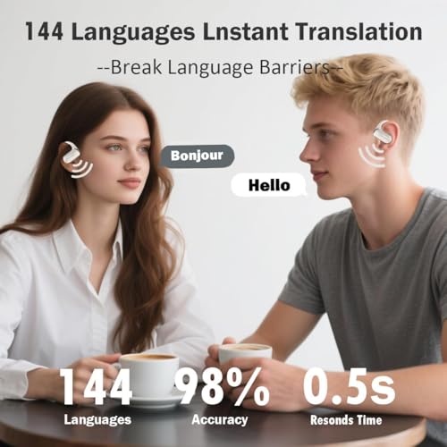 Xupurtlk F56 AI Translation Earbuds Real Time - 144 Languages Translator Earbuds with 5 Translate Modes, Audifonos Traductores Inglés Español for Travel/Business, Translator - Beige & Offline — view 2