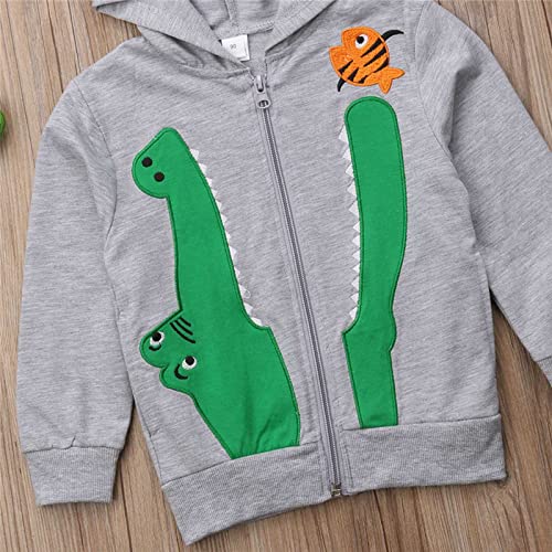 Boys Hoodie Long Sleeve Personality Cute Cartoon Embroidered Casual Jacket Elegant Retro Classic (>2-Grey, 4-5 Years)3