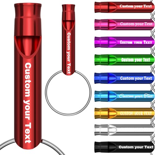 QEADEAYEA 20 Pcs Custom Emergency Whistles with Keychains, Personalized Loud Safety Survival Whistle Engraved with Name/Text, Bulk Whistles for Outdoor Sports, Camping, Hiking, Boating, Hunting (Red)