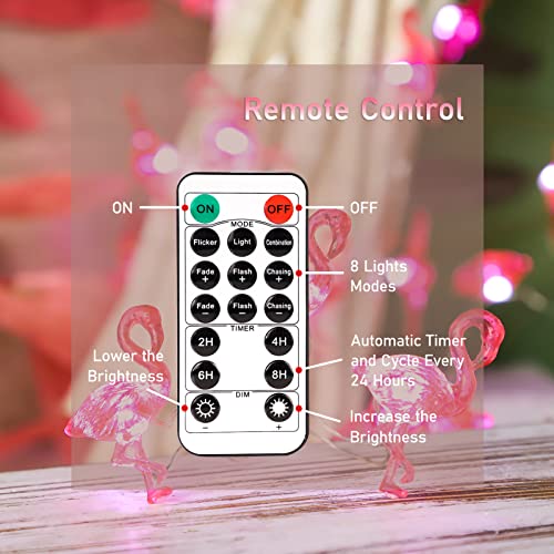 Image of Pink Flamingo String Lights Battery Operated with Remote Fairy Lights 10ft 30LEDs USB Plug in Summer Tropic Themed Flamingo Decor Lights for Home Party Gifts Decorations
