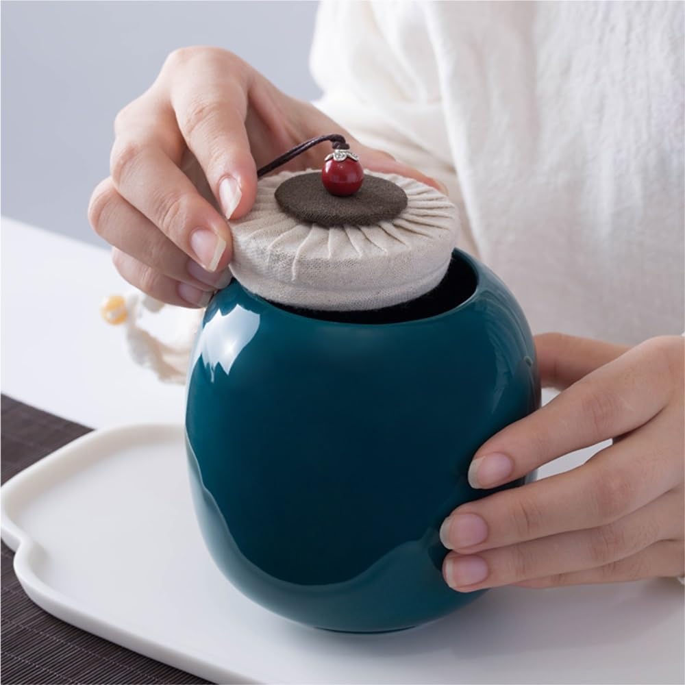 SONGCHAO Sugar Jar Bulk Tea Storage Container Jar Household Ceramic Small Sealed Retro Set Single Empty Tea Canister(C,Medium)