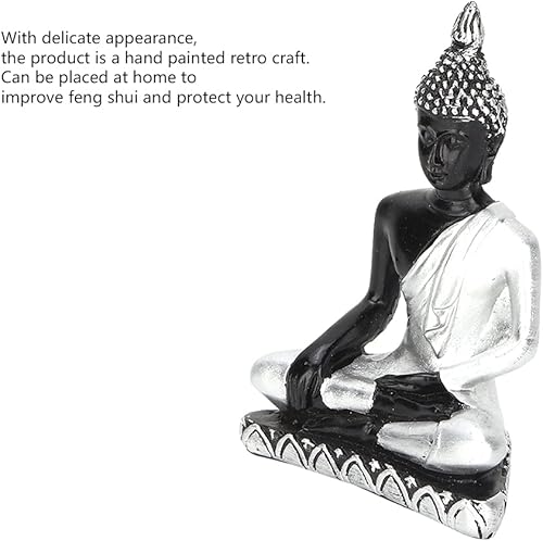 Miniatura 7 de Estatua de Buda - Adorno artesanal de resina, mejora el Feng Shui para budistas y amantes del arte (plata vintage)