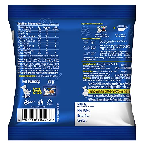 Image of Pillsbury Chocolate Flavour Pancake Mix| 2-Minute Pancake Mix For Kids| No-Preservatives | 80 Gram