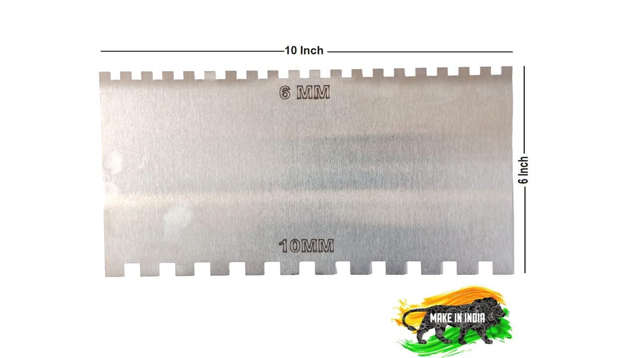 MD Style Notch Metal Trowel For Fixing Tiles, Granite, Marble (6MM & 10MM) (6x10 INCH) 3